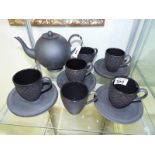 A Wedgwood six place setting tea service by Nick Munro, black basalt finish (qty)