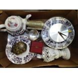 A mixed lot to include ceramic tableware decorated in the new stone pattern, travel clock, inlaid