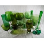 A good mixed lot of mainly green mid century glass ware.