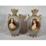 A pair of late 19th / early 20th Century Royal Bonn vases with depictions of female figures, gilt