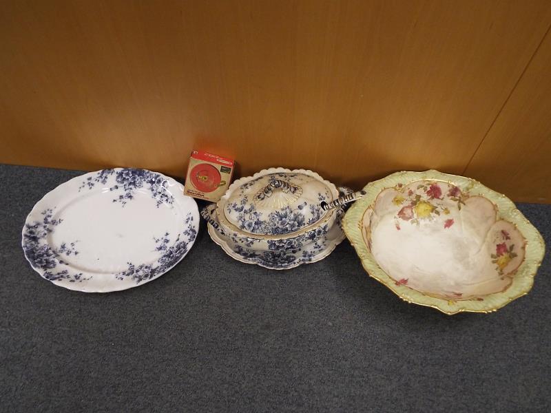 A collection of ceramics K & G .B Late Mayers meat plate and serving dish in Flora design, a large
