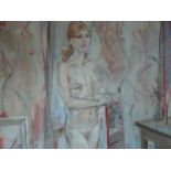 An original oil on board depicting a female nude, unsigned, framed under glass image size 78cm x