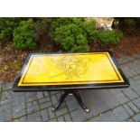 A pine table with hand painted top depicting Medusa, 76 cm x 138 cm x 76 cm