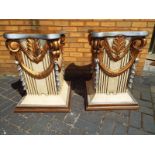 Two decorative columns in bronze, silver and cream, wooden Roman style 78 cm (h) x 56 cm (w)