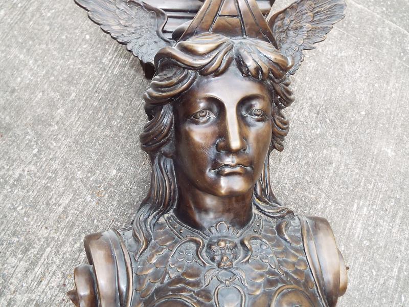 A hot cast bronze on copper pillar depicting an angel with winged helmet, - Image 7 of 10