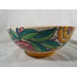 A Charlotte Rhead large pedestal bowl by Crown Ducal, hand painted in a floral design, 9cm (h) x