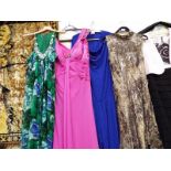 A collection of four lady's evening dresses to include After Six full length chiffon floral dress