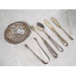 Five silver hallmarked flatware and a hallmarked silver bowl with relief floral and foliate