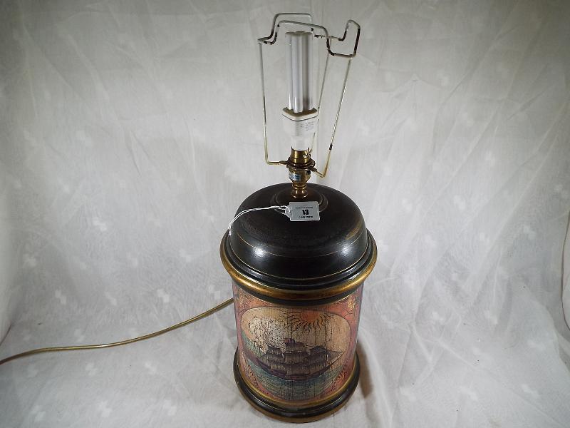An unusual table lamp decorated with a depiction of a clipper, - Image 2 of 2
