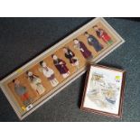 A montage depicting eight Japanese figures with hand painted decoration,