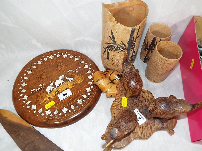 A good mixed lot to include African carved elephants, wall plaque with inlaid decoration, boomerang, - Image 2 of 4