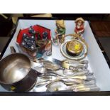 A good mixed lot to include novelty knight chess pieces, German silver plated tableware,