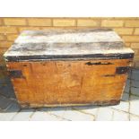 A large lidded wooden trunk with metal handles and metal banding 48cm (h) x 80cm (w) x 47cm(d)