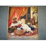 Amelia Wilson 1851 - A Victorian tapestry depicting a young girl washing a woman's face, dated,