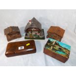 A quantity of five collectable boxes to include a Sunley musical box in the form of a house with a