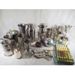 A good mixed lot of plated ware to include a cocktail shaker the top spinning to reveal various