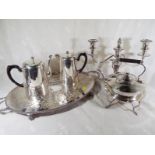 A collection of good quality plated ware to include a serving tray, a coffee jug,