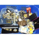 A large collection of costume jewellery, Commemorative coins, watches to include Citizen, Rotary,