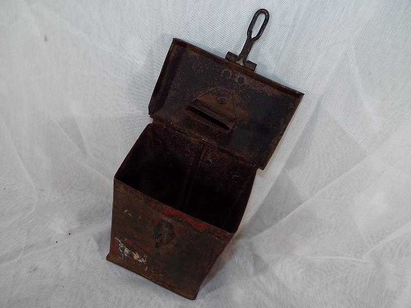 A Victorian tin plate wall hanging penny saving money box, - Image 3 of 4