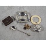 A mixed lot to include a George VI silver hallmarked ashtray, London assay 1938,