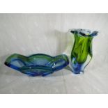 Two pieces of Murano Art Glass to include a tulip vase and a large dish Est £40 - £60 (2)