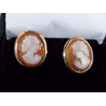 A pair of lady's 9ct gold cameo earrings