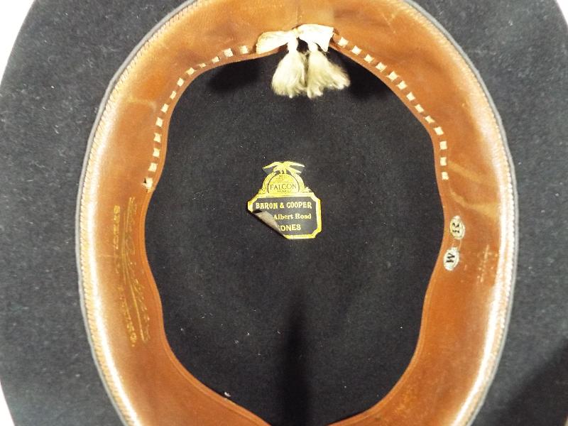 A gentleman's Falcon bowler hat, marked The Aintree Special Fitting and a leather and cork helmet, - Image 3 of 3