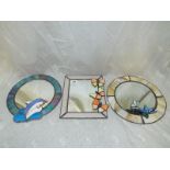 Three hand made Tiffany style wall mirrors with images of butterfly's,