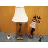 A good quality table lamp and a further table lamp depicting a lady on the pillar with a glass