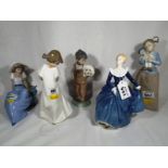 A Royal Doulton figurine entitled Fragrance HN 2334 anf four Nao by Lladro figurines (5)