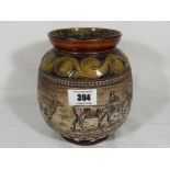 A Doulton Lambeth stoneware vase by Hannah Barlow, depicting deer grazing and resting,