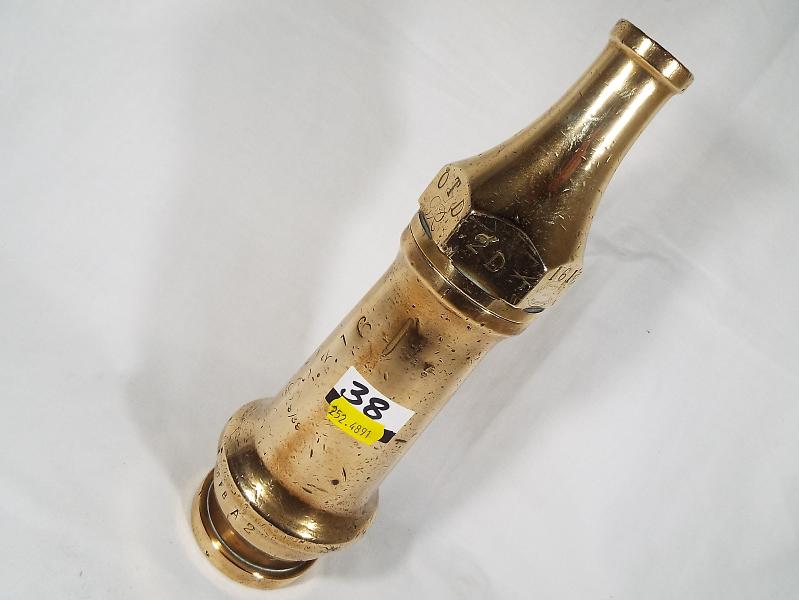 Fire Service - a heavy brass nozzle from a vintage fire hose, stamped GR wth crown above, OTD,