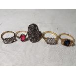 Two 9ct gold and silver dress rings, stone set,