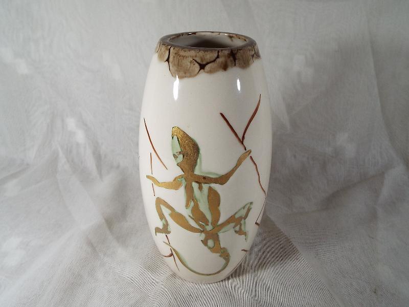 A Carlton Ware baluster vase decorated with a depiction of a salamander, studio trial piece,