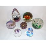 Eight glass paperweights to include Millefiori, Rossi Glass,