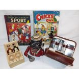 A small mixed lot of collectables comprising an original 'Jolly Nigger' money bank,