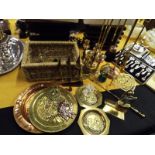 A good collection of ornamental copper ware and brass ware and other
