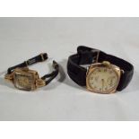 A small 9 carat gold cased Accurist lady's wristwatch assay marked 1950 on a leather band and a