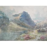 Philip Osment (1861 - 1947) - a watercolour depicting a landscape with lake in the foreground and