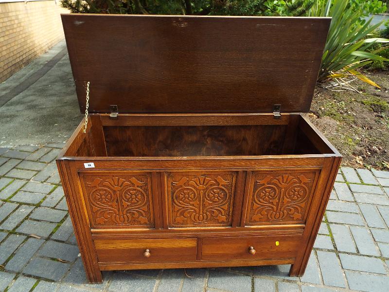 An oak linen chest with twin drawers below, - Image 2 of 2