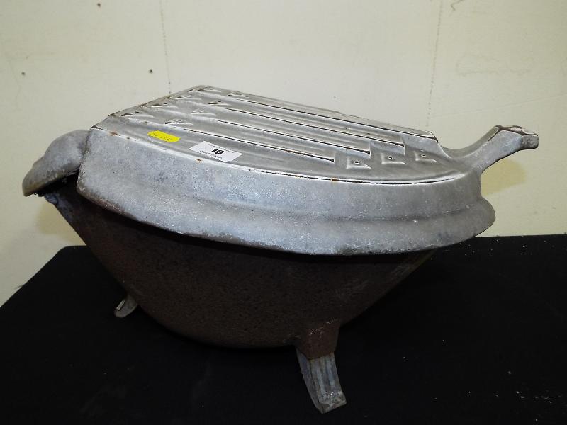 A French cast iron boudoir carboniere coal scuttle / bucket of oval form with hinged lid decorated