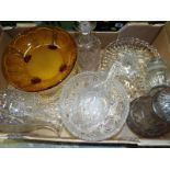 A collection of glass ware to include an Art Deco amber glass bowl,