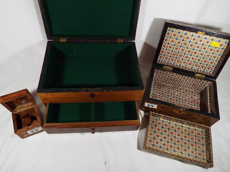 A collection of wooden boxes and chests to include an inlaid box with single hinge, felt lined, - Image 2 of 2