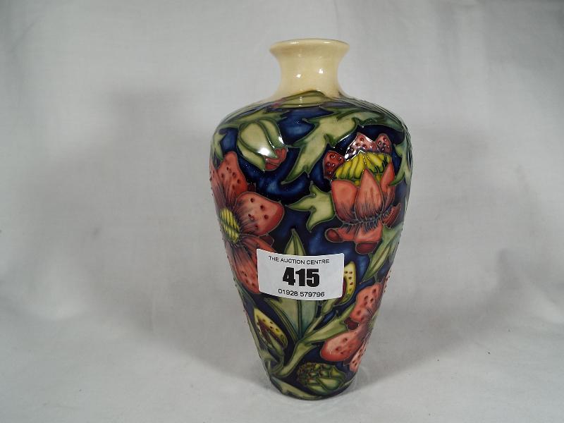 A Moorcroft Pottery modern vase decorated in a pink floral design, 15. - Image 2 of 2