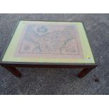 A rectangular coffee table,