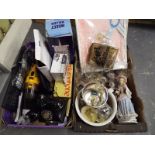 Two boxes containing a mixed lot to include a portable car vacuum, a telephone,