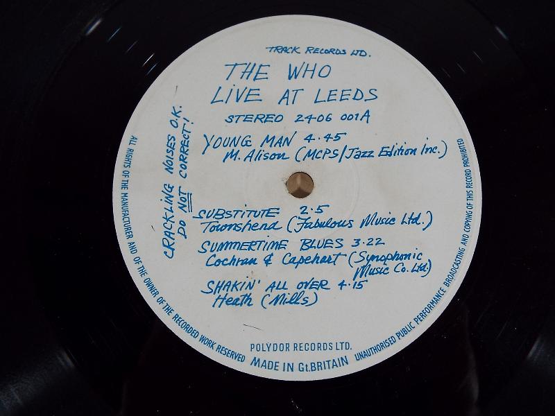 The Who live at Leeds album with A1 and B1 matrix numbers,