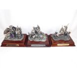 Three good quality Myth and Magic pewter figurines on wooden plinths to include The Keeper of the