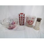 A collection of good quality glassware to include a cylindrical ruby and clear cut glass,