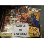 A large collection of comics, magazines,